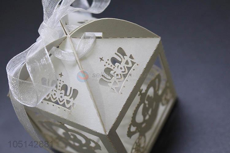 Factory supply laser cut paper candy box with ribbon