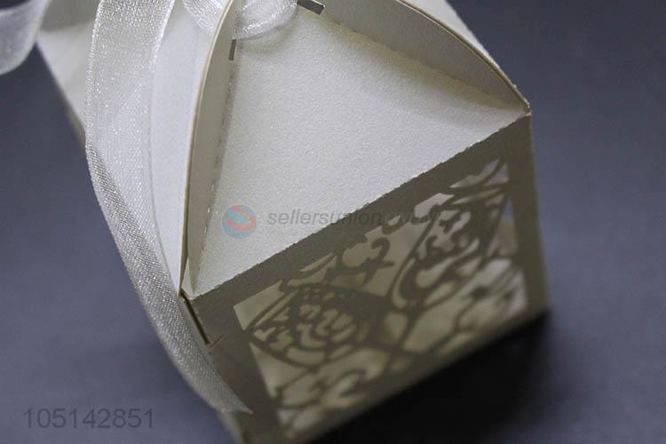 Low price laser cut paper candy box with ribbon