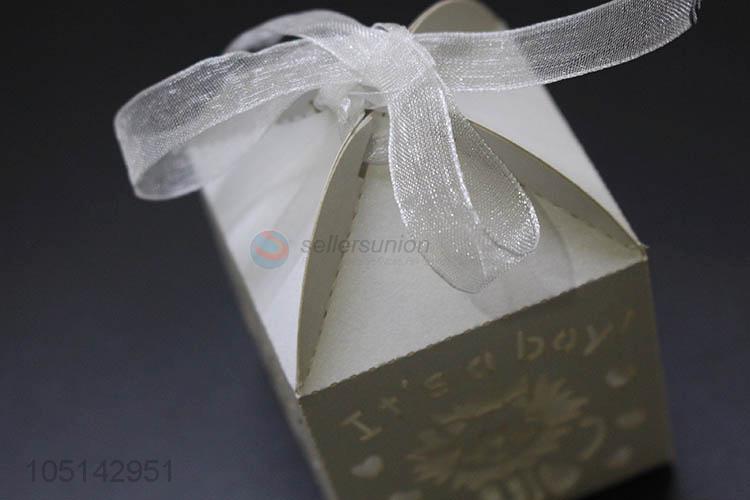 Factory promotional laser cut paper candy box with ribbon