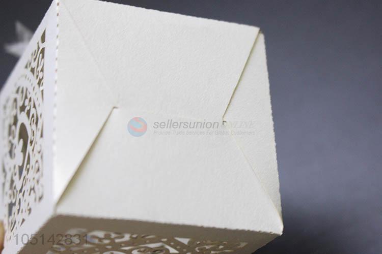 Factory sales laser cut paper candy box with ribbon