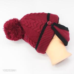 Cheap high quality red knitted cap+mouth-muffle