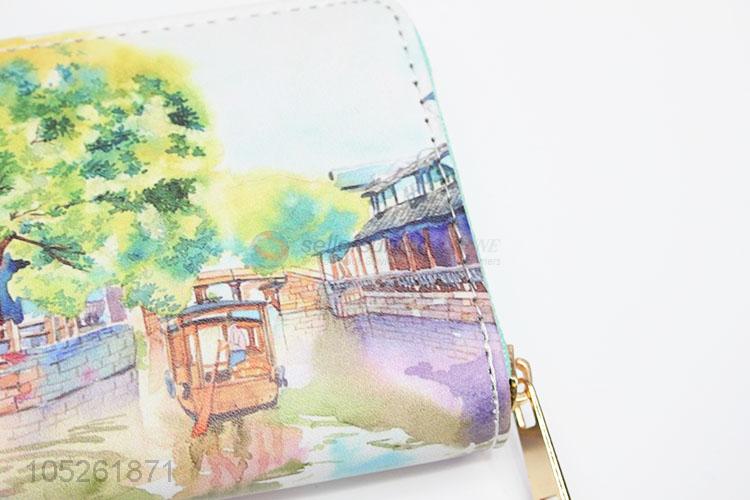 Chinese Building Printed Credit Card Holder Wallet for Lady