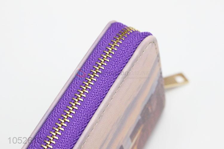 Famous Building Pattern Women Short PU Leather Long Wallet