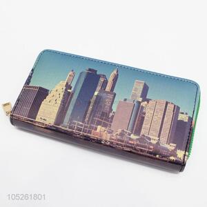 Fashion Famous Building Pattern PU Leather Wallet for Women