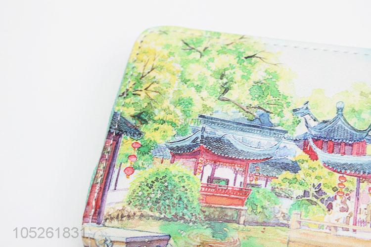 Chinese Courtyard Pattern Woman Wallet Long Clutch Wallet