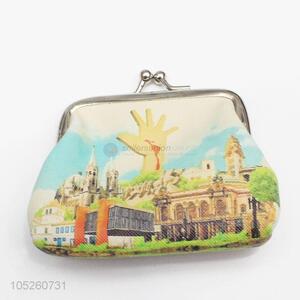 Hot Selling Wholesale PU Leather Famous Building Pattern Key Wallet Women Coin Purse