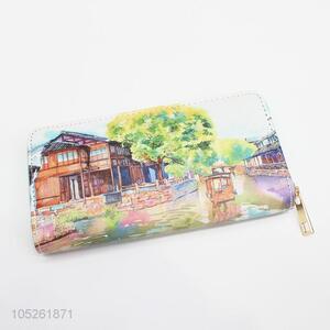 Chinese Building Printed Credit Card Holder Wallet for Lady