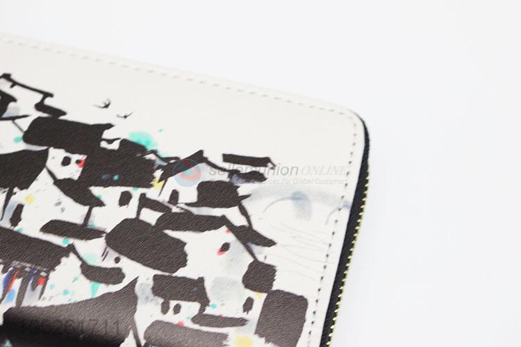 Chinese Painting PU Leather Lady Travel Wallet Card Holder