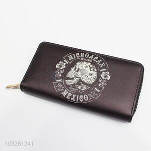 Black Color Punk Style Cool Printed Slim Woman Long Wallet