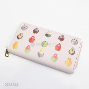 Cartoon Birds Pattern PU Leather Women Long Wallet