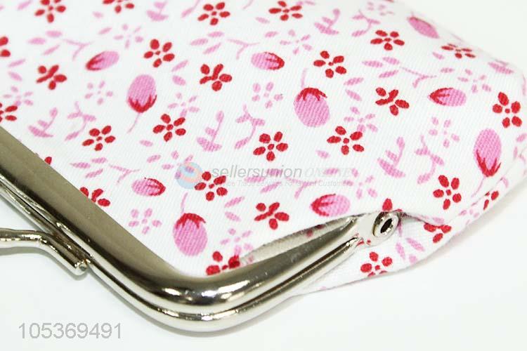 Fashion Design Latest Pink Little Flower Printed Zipper Coin Purse