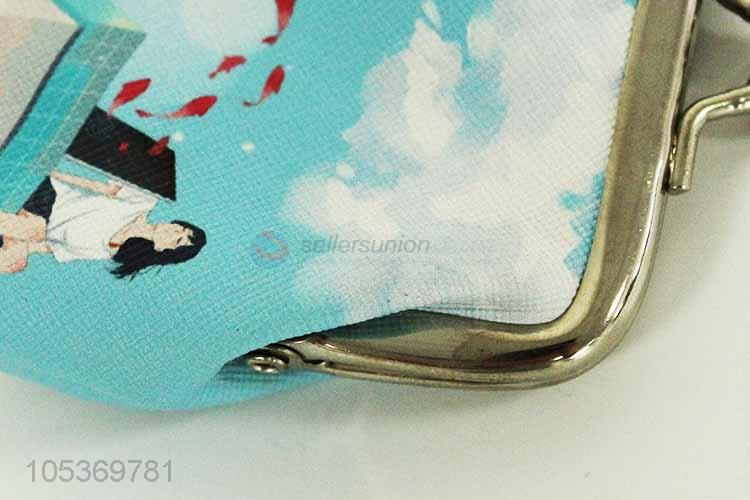 Eco-Friendly PU Leather Cartoon Girl Printed Change Money Wallet