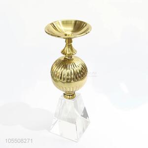 Customized golden iron candlestick with clear crystal base