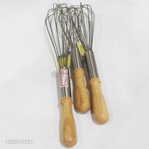 Top sale kitchen supplies stainless steel egg whisk with wooden handle