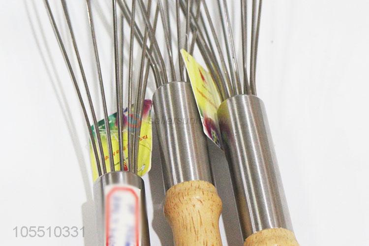 Top sale kitchen supplies stainless steel egg whisk with wooden handle