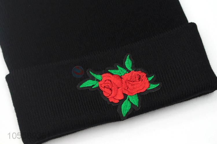 New Arrival Rose Pattern Knitted Beanie Warm Cap