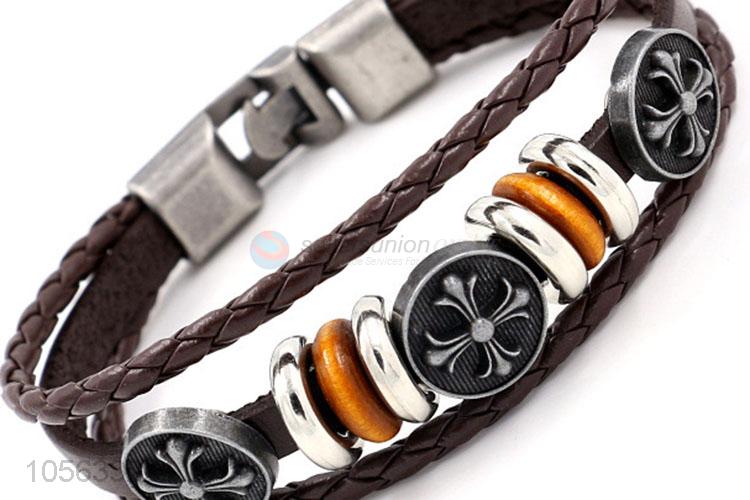 Recent design retro styles handmade mens leather bracelets with charms