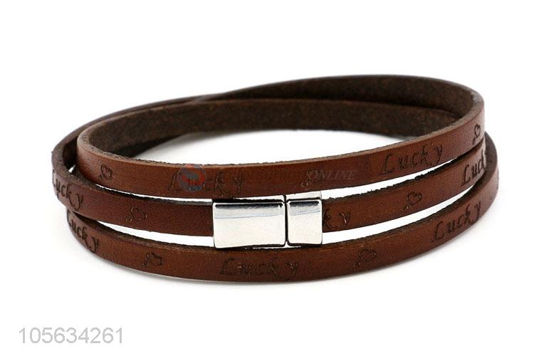 Promotional cheap men leather wrap bracelet with magnetic buckle