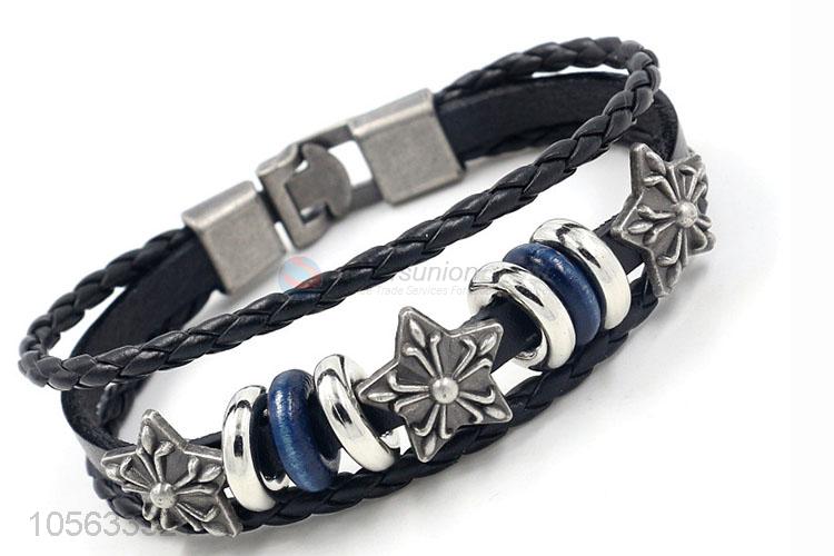 Latest design retro styles handmade mens leather bracelets with charms