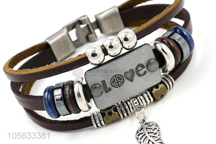 Best quality multitier men leather bracelet vintage braided bracelet