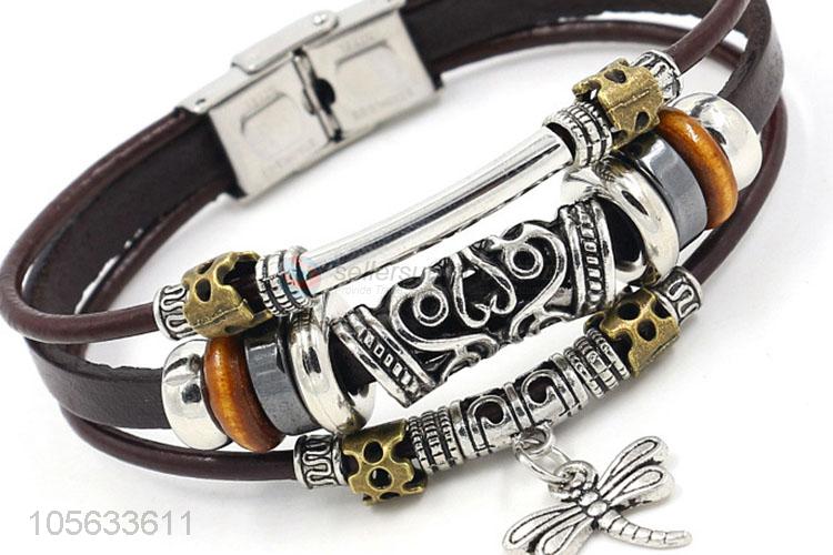 Cheap wholesale multitier men leather bracelet vintage braided bracelet