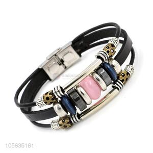 Top sale fashion charm custom men leather beaded bracelet