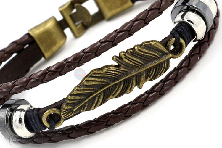 Best sale mens favor multitier retro braided leaf charms bracelet