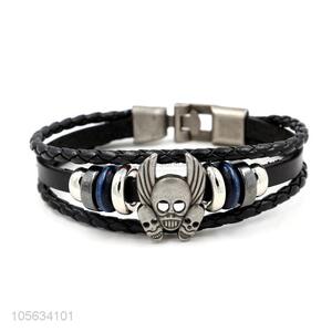 Factory promotional multitier men leather bracelet vintage braided bracelet