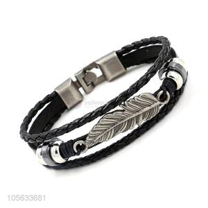 Best sale mens favor multitier retro braided leaf charms bracelet