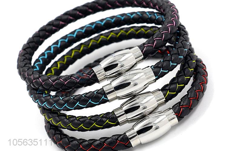 Top quality cheap men leather bracelet vintage braided bracelet