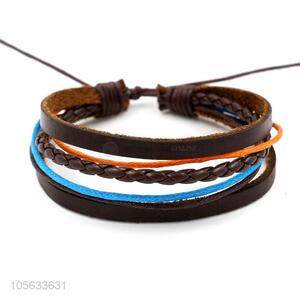 High sales handmade mens leather bracelet retro alloy braided bracelet