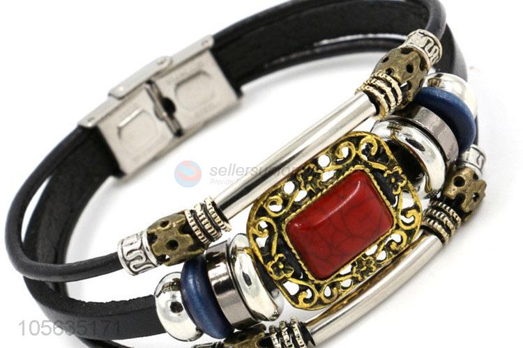 New products retro multilayer leather bracelet charms bracelet