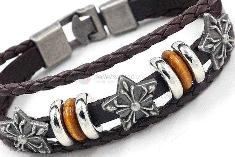 Latest design retro styles handmade mens leather bracelets with charms