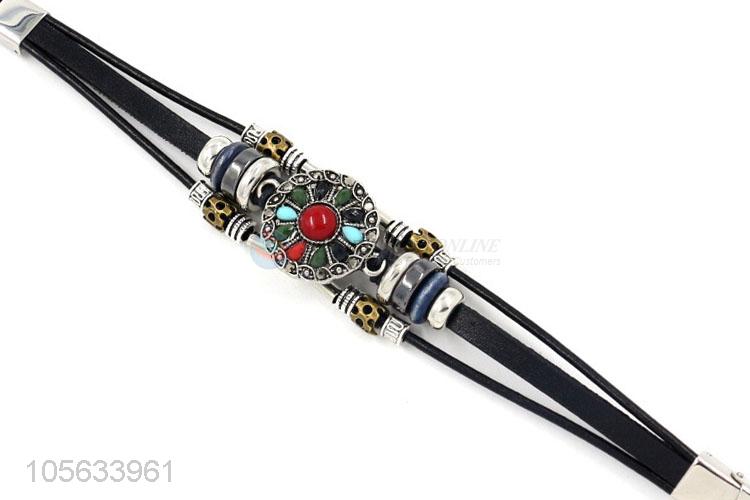 Wholesale cheap retro punk men leather bracelet alloy charms bracelet