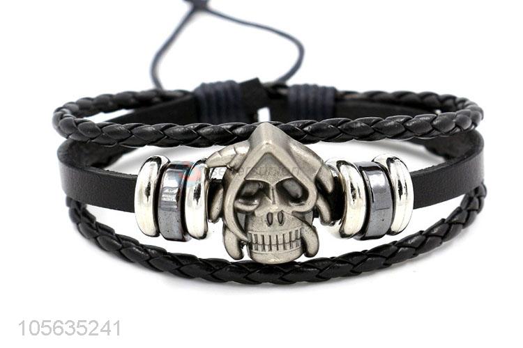 Professional mens favor handmade retro braided bracelet with skull charms