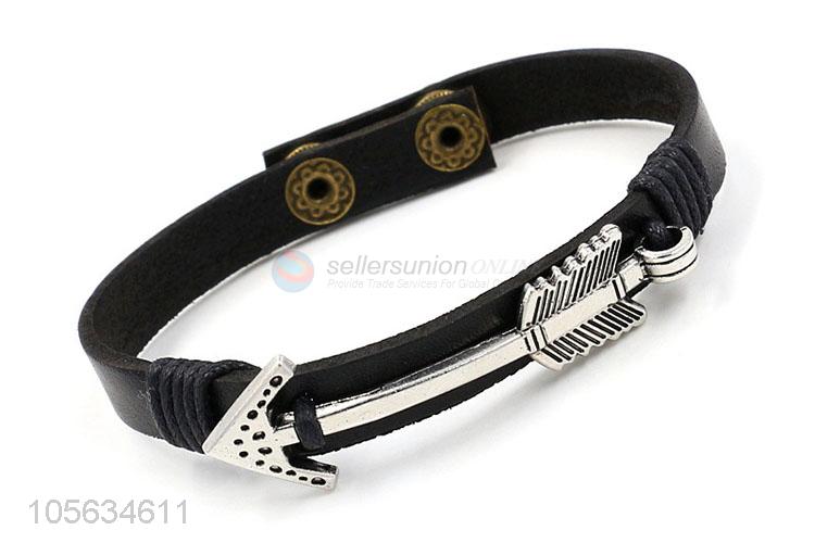 Cheap mens favor handmade retro leather bracelet with arrow charms