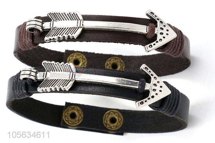 Cheap mens favor handmade retro leather bracelet with arrow charms