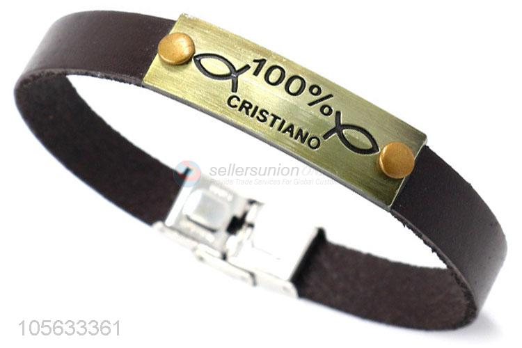 Factory OEM mens genuine leather bracelet retro alloy bracelet