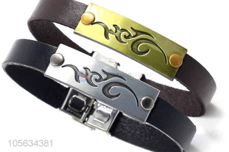 Best quality handmade mens leather bracelet vintage alloy bracelet