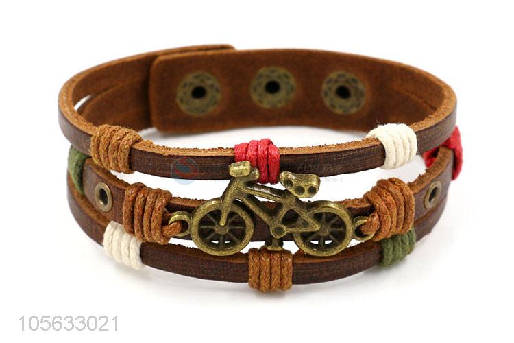 Good quality retro styles handmade mens leather bracelets with charms