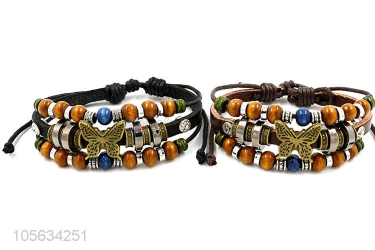 China wholesale fashion charm custom men leather handmade bracelet