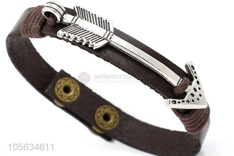 Cheap mens favor handmade retro leather bracelet with arrow charms