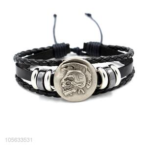 Factory supply handmade mens leather bracelet retro alloy braided bracelet