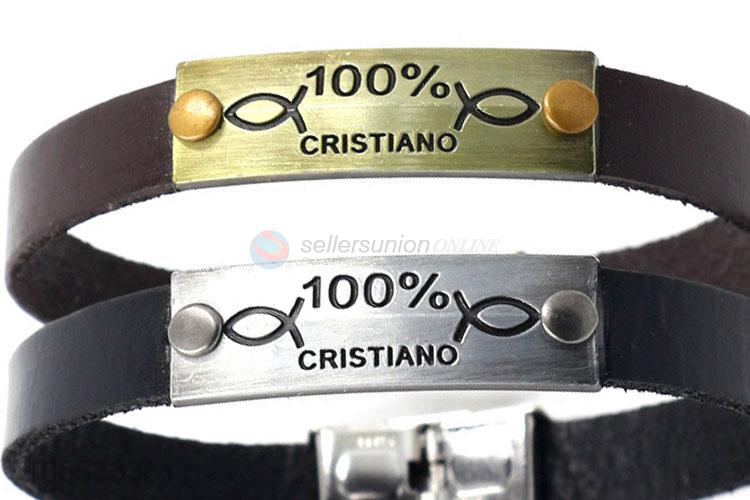 Factory OEM mens genuine leather bracelet retro alloy bracelet