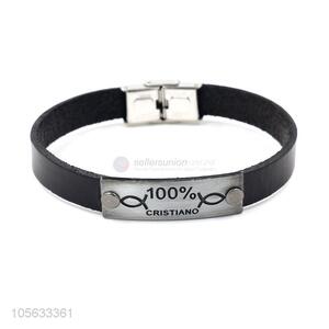 Factory OEM mens genuine leather bracelet retro alloy bracelet