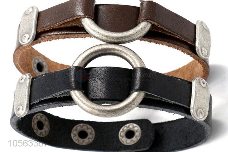 Made in China retro styles mens leather bracelets with circle charms