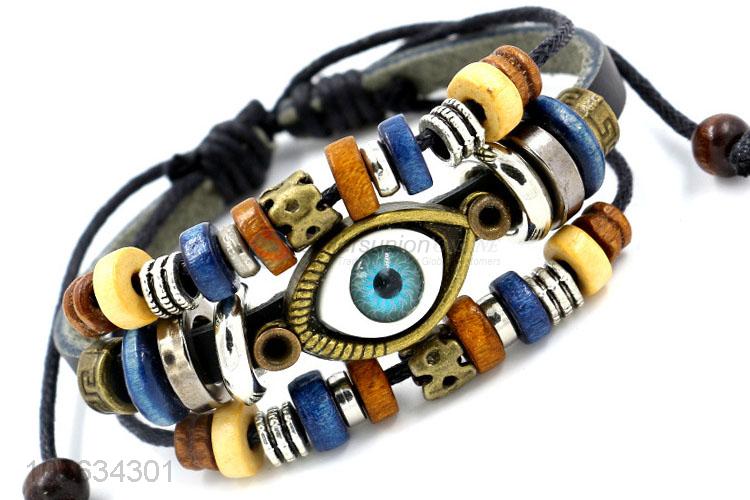 Promotional products multitier men leather bracelet vintage alloy eye bracelet