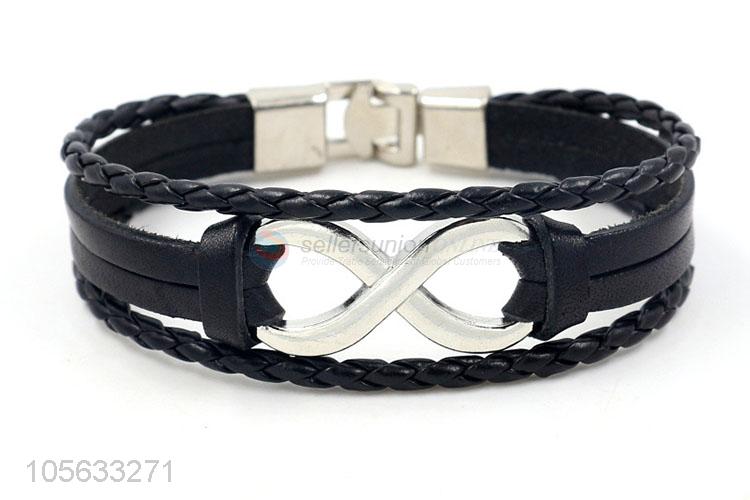 China factory mens retro braided bracelet with infinity charms