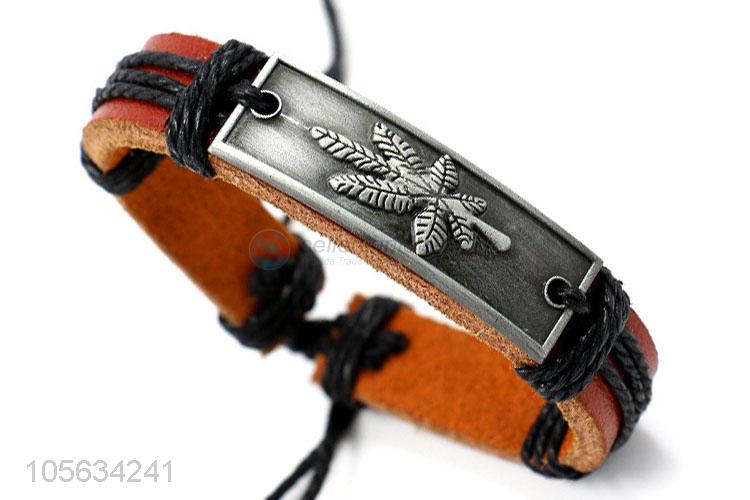 Factory customized retro styles handmade mens leather bracelets with charms