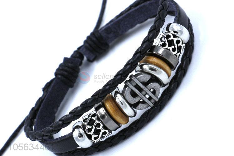 Wholesale cheap handmade mens leather bracelet retro alloy braided bracelet